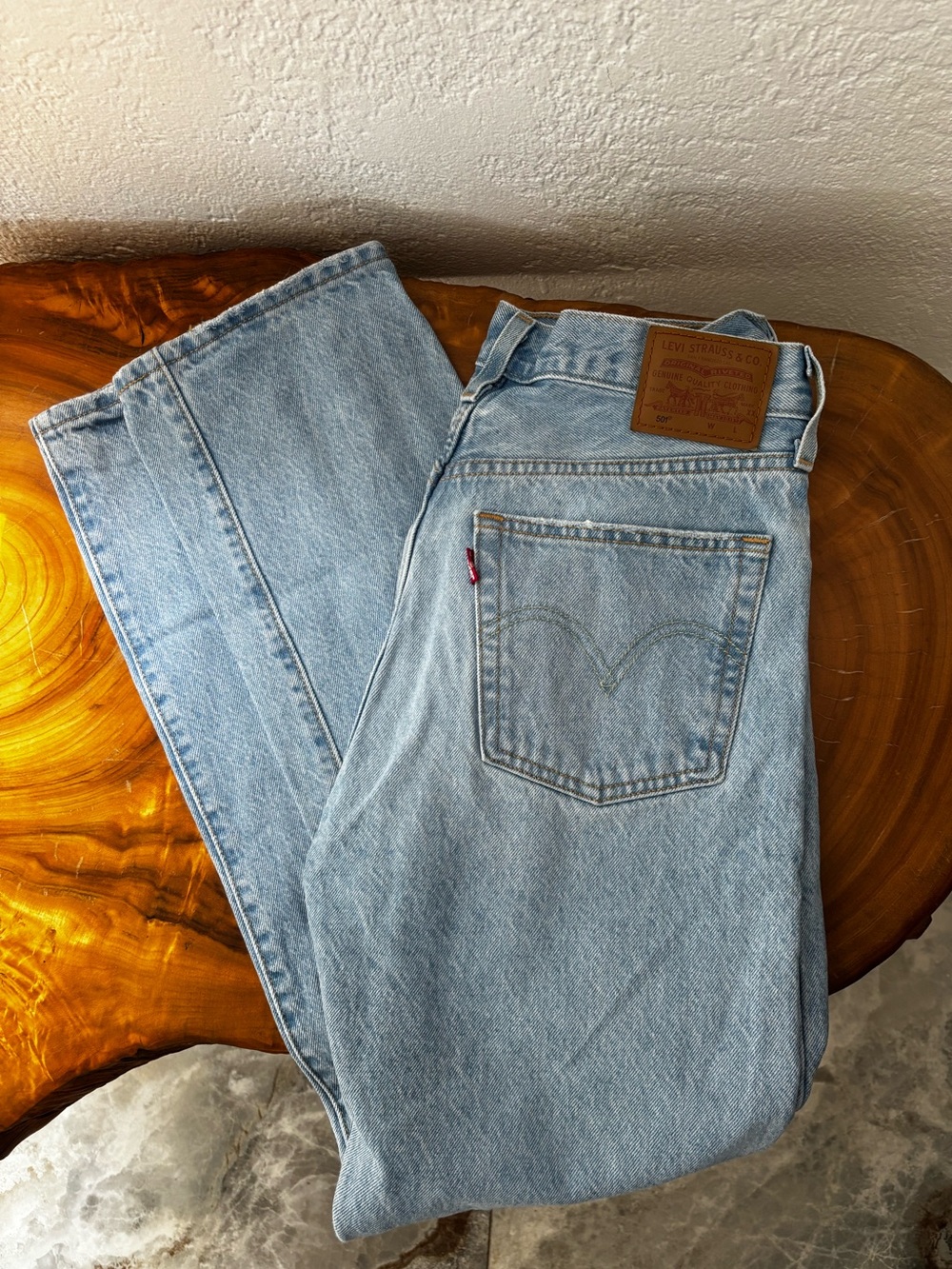 Levi's Light Wash 501 Classic Straight Jeans - Light Blue W 28”